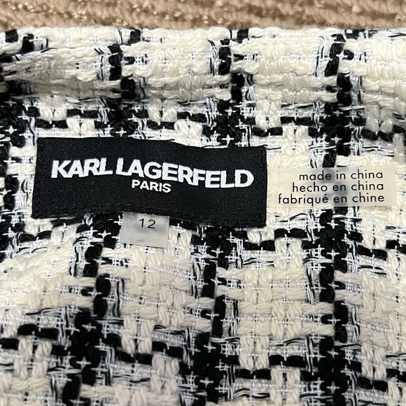 Karl Lagerfeld Plaid Tweed Fringe Crop Full Zip Blazer - Picture 12 of 17